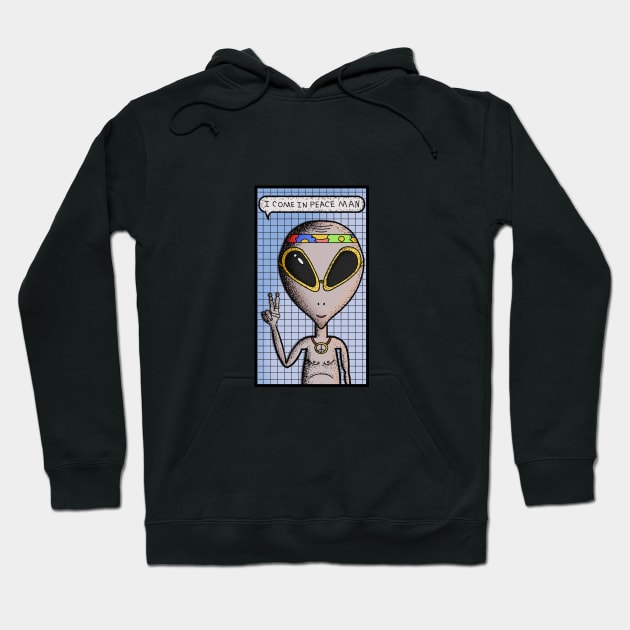 Hippie Alien Come in Peace Funny Hoodie by ColiasCorp.